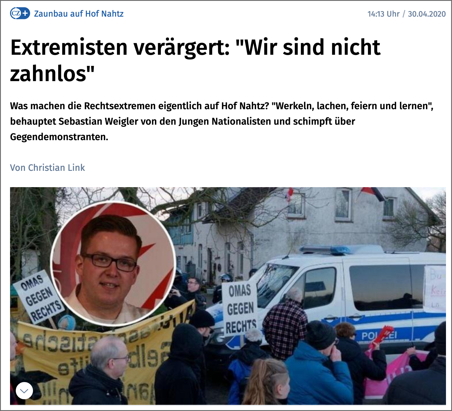 Artikel der Celleschen Zeitung mit Stellungnahme des Braunschweiger Neonazis Sebastian Weigler